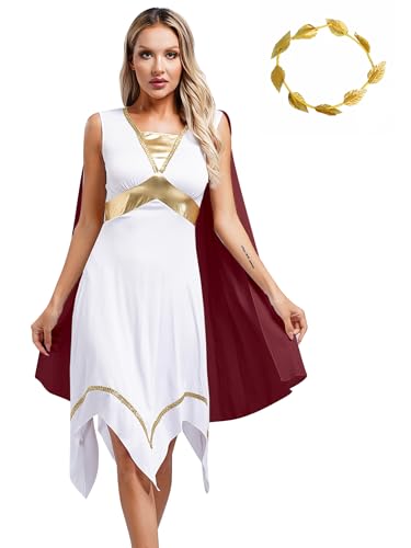 Xnihocha Damen Griechische Göttin Kostüm Set Antike Tunikakleid mit Kopfbedeckung Römische Ägypten Königin Halloween Burgundy 3XL Xnihocha Damen Griechische Göttin Kostüm Set Antike Tunikakleid mit Kopfbedeckung Römische Ägypten Königin Halloween Burgundy 3XL von Xnihocha