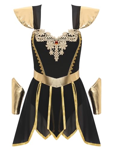 Xnihocha Damen Griechische Göttin kostüm Ärmellos Ancient Roman Bodysuit mit Metallischen Armbändern Halloween Party Karneval Fastnacht Kleid Schwarz XXL von Xnihocha