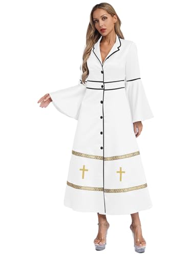 Xnihocha Frauen Halloween Kostüme Katholische Kirche Minister Clergy Kleid V-Ausschnitt Elegantes Klerus Maxi Kleid Weiß XXL Xnihocha Frauen Halloween Kostüme Katholische Kirche Minister Clergy Kleid V-Ausschnitt Elegantes Klerus Maxi Kleid Weiß XXL von Xnihocha