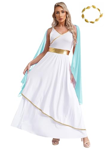 Xnihocha Griechische Göttin Kostüm Damen Set V-Ausschnitt Ärmelloses Toga Kleid mit Stirnband Mottoparty Verkleidung Hellblau M Xnihocha Griechische Göttin Kostüm Damen Set V-Ausschnitt Ärmelloses Toga Kleid mit Stirnband Mottoparty Verkleidung Hellblau M von Xnihocha