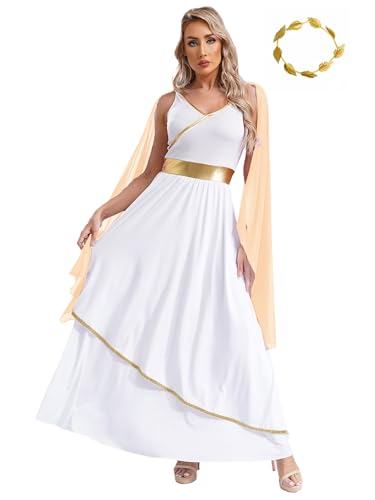 Xnihocha Griechische Göttin Kostüm Damen Set V-Ausschnitt Ärmelloses Toga Kleid mit Stirnband Mottoparty Verkleidung Sekt XXL Xnihocha Griechische Göttin Kostüm Damen Set V-Ausschnitt Ärmelloses Toga Kleid mit Stirnband Mottoparty Verkleidung Sekt XXL von Xnihocha