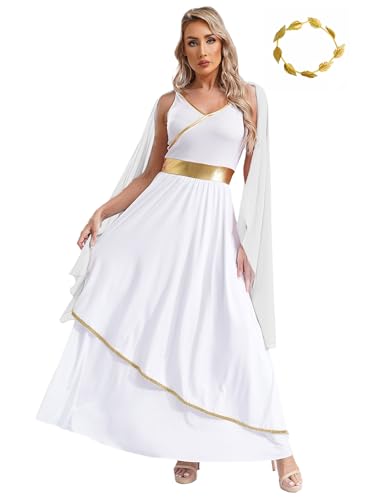 Xnihocha Griechische Göttin Kostüm Damen Set V-Ausschnitt Ärmelloses Toga Kleid mit Stirnband Mottoparty Verkleidung Weiß M Xnihocha Griechische Göttin Kostüm Damen Set V-Ausschnitt Ärmelloses Toga Kleid mit Stirnband Mottoparty Verkleidung Weiß M von Xnihocha