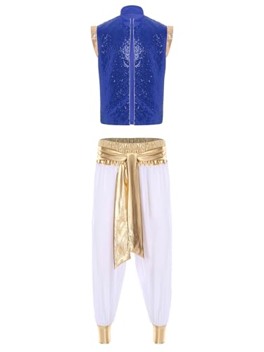 Xnihocha Herren Halloween Kostüm Set Kostüm Pailletten vorne offen Weste mit Aladinhose für Karneval Fasching Blau Weiss 3XL Xnihocha Herren Halloween Kostüm Set Kostüm Pailletten vorne offen Weste mit Aladinhose für Karneval Fasching Blau Weiss 3XL von Xnihocha