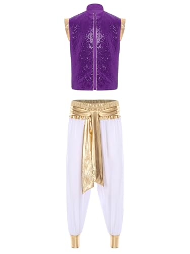 Xnihocha Herren Halloween Kostüm Set Kostüm Pailletten vorne offen Weste mit Aladinhose für Karneval Fasching Lila Weiß 3XL Xnihocha Herren Halloween Kostüm Set Kostüm Pailletten vorne offen Weste mit Aladinhose für Karneval Fasching Lila Weiß 3XL von Xnihocha