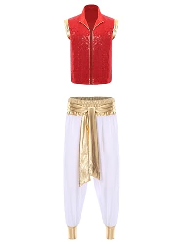 Xnihocha Herren Halloween Kostüm Set Kostüm Pailletten vorne offen Weste mit Aladinhose für Karneval Fasching Rot Weiss XXL Xnihocha Herren Halloween Kostüm Set Kostüm Pailletten vorne offen Weste mit Aladinhose für Karneval Fasching Rot Weiss XXL von Xnihocha