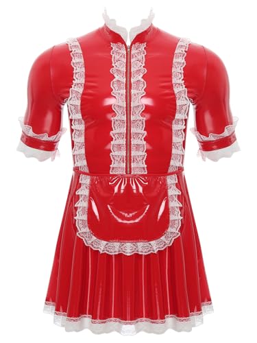 Xnihocha Herren Lackleder Sissy Kleid Maid Cosplay Kostüm Kurzärmeliges Dienstmädchen Uniform Crossdresser Outfits Rot XL Xnihocha Herren Lackleder Sissy Kleid Maid Cosplay Kostüm Kurzärmeliges Dienstmädchen Uniform Crossdresser Outfits Rot XL von Xnihocha