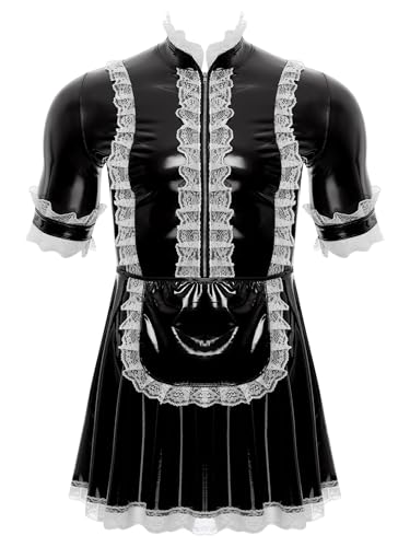 Xnihocha Herren Lackleder Sissy Kleid Maid Cosplay Kostüm Kurzärmeliges Dienstmädchen Uniform Crossdresser Outfits Schwarz XXL Xnihocha Herren Lackleder Sissy Kleid Maid Cosplay Kostüm Kurzärmeliges Dienstmädchen Uniform Crossdresser Outfits Schwarz XXL von Xnihocha