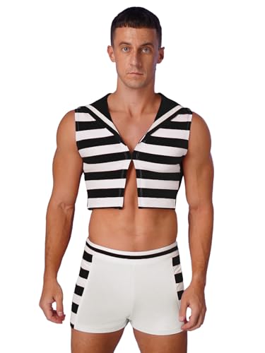 Xnihocha Herren Nautisch Seemann Cosplay Outfits V-Ausschnitt ärmelloses Crop Tank Top mit Boxershorts 2-teiliger Anzug Schwarz XXL Xnihocha Herren Nautisch Seemann Cosplay Outfits V-Ausschnitt ärmelloses Crop Tank Top mit Boxershorts 2-teiliger Anzug Schwarz XXL von Xnihocha