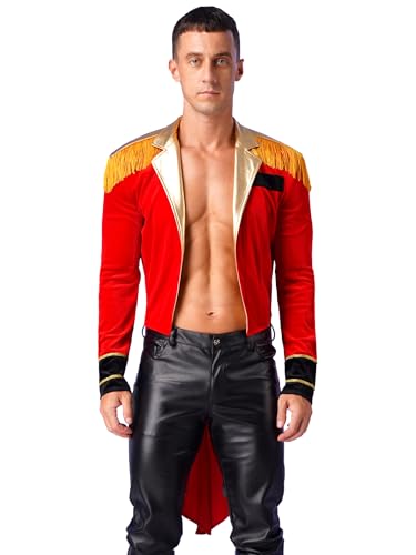 Xnihocha Herren Zirkus Direktor Kostüm Ringmaster Cosplay Vintage Langarm Frack Faschingskostüme Karneval Mottoparty Rot 3XL Xnihocha Herren Zirkus Direktor Kostüm Ringmaster Cosplay Vintage Langarm Frack Faschingskostüme Karneval Mottoparty Rot 3XL von Xnihocha