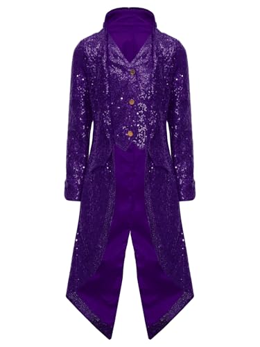 Xnihocha Jungen Kinder Pailletten Vintage Frack Gehrock Lang Mantel Renaissance Uniform Halloween Vampir Party Piraten Jacke Violett 122-128 Xnihocha Jungen Kinder Pailletten Vintage Frack Gehrock Lang Mantel Renaissance Uniform Halloween Vampir Party Piraten Jacke Violett 122-128 von Xnihocha