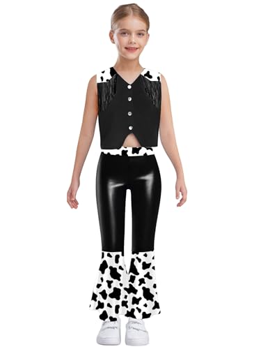 Xnihocha Kinder Cowgirl Set Mädchen Fransen Weste und Lang Schlaghose 70er 80er Hippie Disco Kostüm Wildwest Outfit Schwarz 158-164 Xnihocha Kinder Cowgirl Set Mädchen Fransen Weste und Lang Schlaghose 70er 80er Hippie Disco Kostüm Wildwest Outfit Schwarz 158-164 von Xnihocha