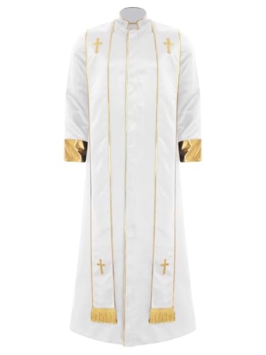 Xnihocha Liturgische Robe Gewand für Herren Priesterkostüm Langarm Priester Robe für Halloween Karneval Fasching Cosplay Weiß M von Xnihocha
