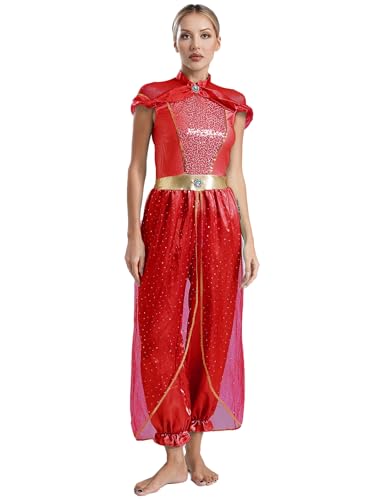 Xnihocha Mädchen Arabische Kleidung Pailletten Overlay Indien Tanz Jumpsuit Einteiler Prinzessin Kostüm Halloween Karneval Rot XL Xnihocha Mädchen Arabische Kleidung Pailletten Overlay Indien Tanz Jumpsuit Einteiler Prinzessin Kostüm Halloween Karneval Rot XL von Xnihocha