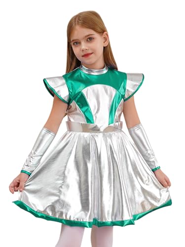 Xnihocha Mädchen Astronaut Metallic Kleid Glänzende Minikleid Partykleid Fliegenärmel Space Girl Alien Kostüm Tanzkleidung Grün 134-140 Xnihocha Mädchen Astronaut Metallic Kleid Glänzende Minikleid Partykleid Fliegenärmel Space Girl Alien Kostüm Tanzkleidung Grün 134-140 von Xnihocha