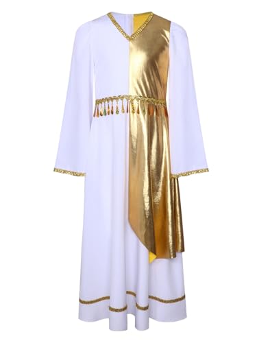 Xnihocha Mädchen Engel Kostüm Langarm Metallic Partykleid Weihnachten Faschingskostüme Krippenspiel Party Outfit Weißgold 146-152 Xnihocha Mädchen Engel Kostüm Langarm Metallic Partykleid Weihnachten Faschingskostüme Krippenspiel Party Outfit Weißgold 146-152 von Xnihocha