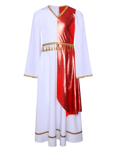 Xnihocha Mädchen Engel Kostüm Langarm Metallic Partykleid Weihnachten Faschingskostüme Krippenspiel Party Outfit weiß Rot 146-152 Xnihocha Mädchen Engel Kostüm Langarm Metallic Partykleid Weihnachten Faschingskostüme Krippenspiel Party Outfit weiß Rot 146-152 von Xnihocha