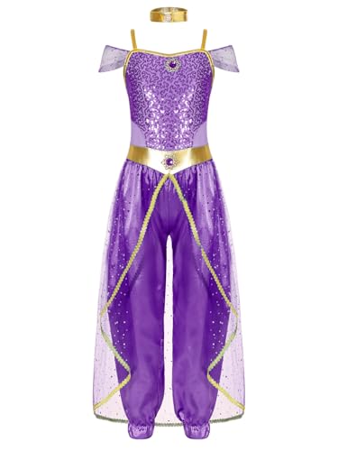 Xnihocha Mädchen Prinzessin Kostüm Kinder Arabische Indische Jumpsuit Einteiliger Bauchtanz Kostüm Karneval Faschingkostüm Violett 110-116 Xnihocha Mädchen Prinzessin Kostüm Kinder Arabische Indische Jumpsuit Einteiliger Bauchtanz Kostüm Karneval Faschingkostüm Violett 110-116 von Xnihocha