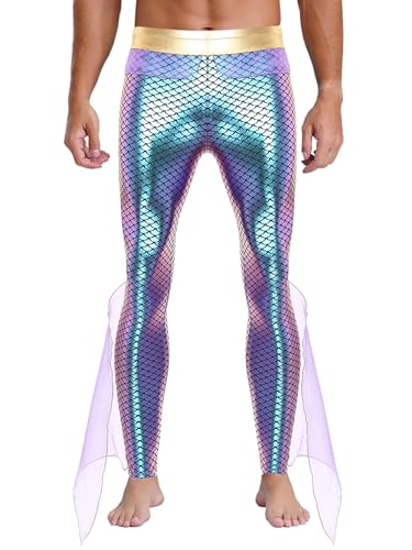 Xnihocha Meerjungfrau Leggings Herren Glänzende Slim Fit Hose Skinny Pants mit Flossen Karneval Festival Halloween Party Hosen Violett XL Xnihocha Meerjungfrau Leggings Herren Glänzende Slim Fit Hose Skinny Pants mit Flossen Karneval Festival Halloween Party Hosen Violett XL von Xnihocha