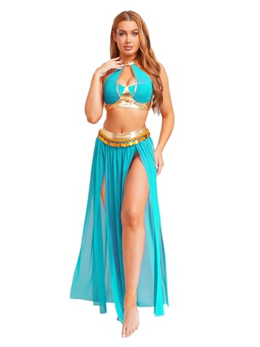 Xnihocha Metallic Bauchtanz Outfits für Frauen Ärmellos Crop Top und Split Mesh Rock Zweiteiliger Tanz Rave Set Himmelblau XL Xnihocha Metallic Bauchtanz Outfits für Frauen Ärmellos Crop Top und Split Mesh Rock Zweiteiliger Tanz Rave Set Himmelblau XL von Xnihocha