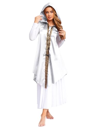 Xnihocha Mittelalter Umhang mit Kapuze Damen Ärmellos Glänzende Cape Robe Mantel Lang Vampir Kostüm Erwachsene Kleidung Weiß XXL Xnihocha Mittelalter Umhang mit Kapuze Damen Ärmellos Glänzende Cape Robe Mantel Lang Vampir Kostüm Erwachsene Kleidung Weiß XXL von Xnihocha