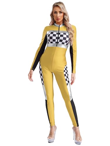 Xnihocha Rennfahrer Overall Damen Racer Kostüm Langarm Kariert Jumpsuit Motorrad Lang Body Karneval Fasching Kostüm Gelb M Xnihocha Rennfahrer Overall Damen Racer Kostüm Langarm Kariert Jumpsuit Motorrad Lang Body Karneval Fasching Kostüm Gelb M von Xnihocha
