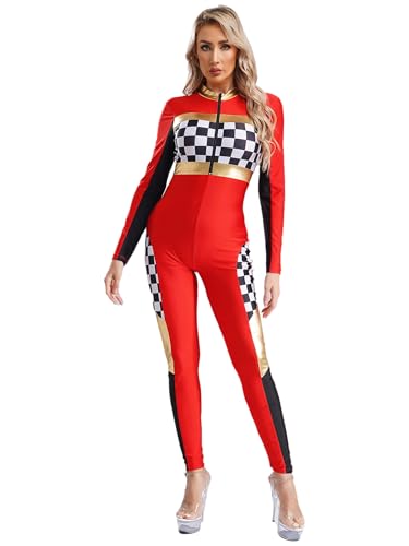 Xnihocha Rennfahrer Overall Damen Racer Kostüm Langarm Kariert Jumpsuit Motorrad Lang Body Karneval Fasching Kostüm Rot S Xnihocha Rennfahrer Overall Damen Racer Kostüm Langarm Kariert Jumpsuit Motorrad Lang Body Karneval Fasching Kostüm Rot S von Xnihocha