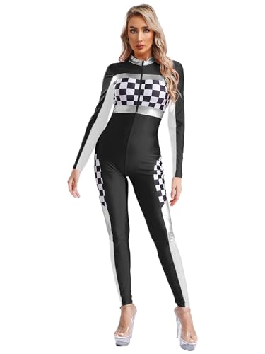 Xnihocha Rennfahrer Overall Damen Racer Kostüm Langarm Kariert Jumpsuit Motorrad Lang Body Karneval Fasching Kostüm Schwarz XL Xnihocha Rennfahrer Overall Damen Racer Kostüm Langarm Kariert Jumpsuit Motorrad Lang Body Karneval Fasching Kostüm Schwarz XL von Xnihocha