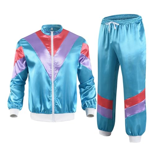 Xnihocha Traningsoutfit für Damen 80er 90er Jahre Outfit Langarm Satin Jacket with Drawstring Sweatpants Retro Sportbekleidung Himmelblau XXL Xnihocha Traningsoutfit für Damen 80er 90er Jahre Outfit Langarm Satin Jacket with Drawstring Sweatpants Retro Sportbekleidung Himmelblau XXL von Xnihocha