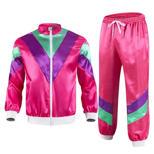 Xnihocha Traningsoutfit für Damen 80er 90er Jahre Outfit Langarm Satin Jacket with Drawstring Sweatpants Retro Sportbekleidung Hot Pink XL Xnihocha Traningsoutfit für Damen 80er 90er Jahre Outfit Langarm Satin Jacket with Drawstring Sweatpants Retro Sportbekleidung Hot Pink XL von Xnihocha