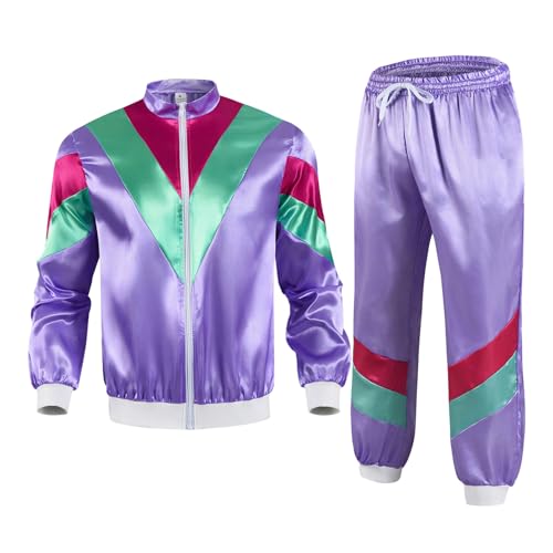 Xnihocha Traningsoutfit für Damen 80er 90er Jahre Outfit Langarm Satin Jacket with Drawstring Sweatpants Retro Sportbekleidung Violett S Xnihocha Traningsoutfit für Damen 80er 90er Jahre Outfit Langarm Satin Jacket with Drawstring Sweatpants Retro Sportbekleidung Violett S von Xnihocha