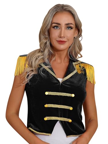 Xnihocha Zirkus Kostüm Damen Ärmellos Jäckchen Kurz Samt Militärische Anzugweste Oberteil Ringmaster Uniform Mottopartys Schwarz 3XL Xnihocha Zirkus Kostüm Damen Ärmellos Jäckchen Kurz Samt Militärische Anzugweste Oberteil Ringmaster Uniform Mottopartys Schwarz 3XL von Xnihocha