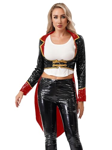 Xnihocha Zirkus Zirkusdirektor Kostüm Frauen Zirkus Kostüm Mr. Loyal Cosplay Karneval Halloween Zirkus Uniform Mantel Blazer Frack Jacken S-3XL von Xnihocha