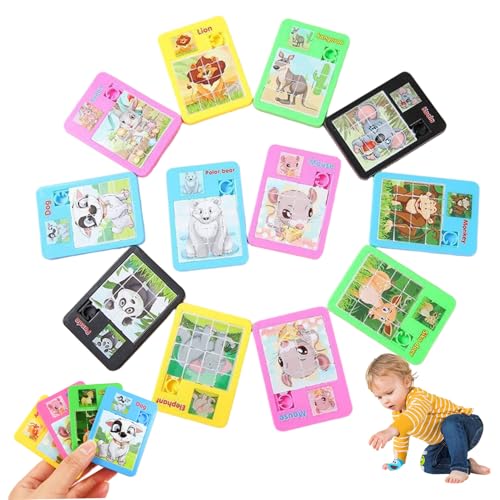 10pcs Slide-Puzzle, 16-Grid-Niedlichkeit tragbares Mini-Tierrätsel, sicheres reibungsloses Bildungsspielzeug für Mädchen, Jungen, Jungen von Xoeryoy