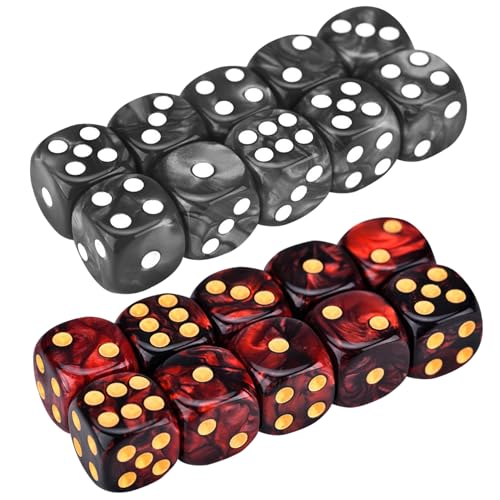 D6 DICE 20pcs 16mm Perle Muster 6-Seiten-Würfel-Set-Acryl-Runde Eckspiele mit 1-6 lustigen Spielen für Partyversorgungen schwarz und rot von Xoeryoy