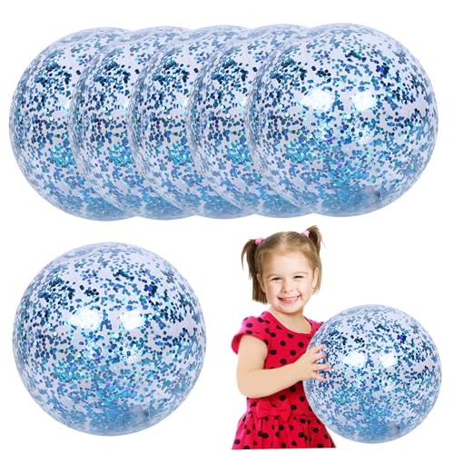 Xoeryoy Strandbälle 6pcs Glitter Beach Ball mit Inflator 24 '' aufblasbarer Bälle Pool mit funkelnden Konfetti -Pool -Spielzeug für Sommerparty -Gefälligkeiten Blau von Xoeryoy