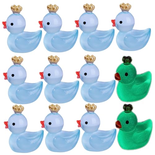 Xoeryoy 10pcs leuchten in den dunklen Enten, Mini -Enten mit Einer glitzernden Krone, Mini -Harz -Tiere für Garten Terrasse Rasenhof Fischtank -Topfpflanzen Mikrolandschaftszubehör von Xoeryoy