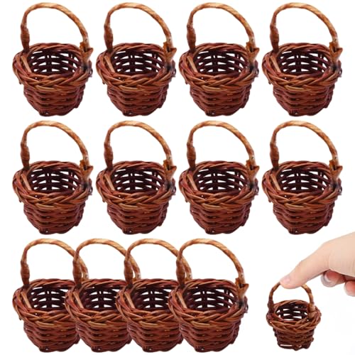 Xoeryoy 12pcs Mini -Korb mit Griff DIY Simulation Rattan Mini gewebter Korb dekorative Puppenhaus Miniatur -Eimer für Picknick Candy Ostern Egg Dollhouse Accessoires von Xoeryoy