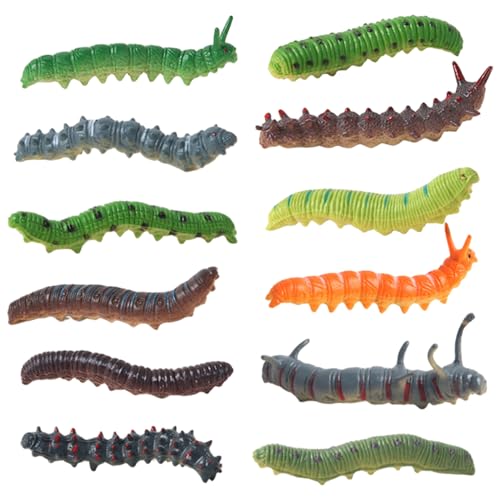 Xoeryoy 12pcs Simulation Raupe Spielzeug, 2, 8 Zoll Plastik gefälschte Würmer, Bildungslernen Caterpillar Spielzeug für Kinder von Xoeryoy