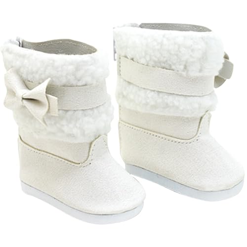 Xoeryoy 18 Zoll Puppenschuhe 1 Paar Puppen Schneefuß Miniaturschuhe Winterstiefel mit weißem Kunstpelzfutter und Bogenzubehör für 18 -Zoll -Puppen Weihnachts -Outfit von Xoeryoy