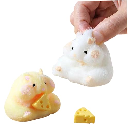 Xoeryoy 2 PCs Hamsterspielzeug weich entzückend Stressabbau Spielzeug Kleiner Squeeze Hamsterform mit Käse -Zappelspielzeug für Teenager Kinder Erwachsene Home Office (gelb, weiß) von Xoeryoy