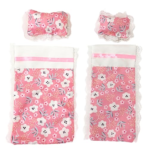Xoeryoy 2 Set Dollhouse Sheets und Kissen weiche Stoff süßes Schlafzimmer Kissen Quilt Miniaturpuppenhauszubehör von Xoeryoy