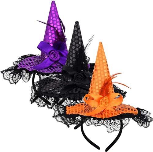 Xoeryoy 3 Stücke Halloween Hexenhut Halloween Hexenstirnband für Kostüm -Kleidungszubehör, 3 Farben Xoeryoy 3 Stücke Halloween Hexenhut Halloween Hexenstirnband für Kostüm -Kleidungszubehör, 3 Farben von Xoeryoy