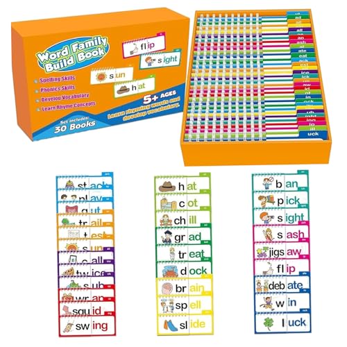 Xoeryoy 30 Lese- und Reimflip -Bücher, Word Family Build Book, Phonics Flash -Karten, kognitive Entwicklung ＆ Vokabularerweiterung von Xoeryoy