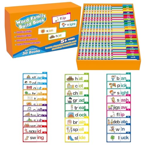 Xoeryoy 30 Read- und Reimflip -Bücher, Wort Familie Build Book, Phonics Flash -Karten, kognitive Entwicklung ＆ Vokabular Expansion, Bildungsschildspiele für Kinder von Xoeryoy