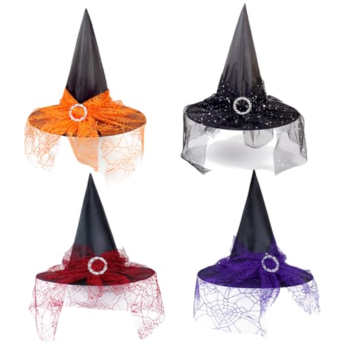 Xoeryoy 4PCS Kids Witch Hut Lace Girls Halloween Wizard Hut mit glänzender Kleiner runder Schnalle für Dekoration Witch Kostüm für H Xoeryoy 4PCS Kids Witch Hut Lace Girls Halloween Wizard Hut mit glänzender Kleiner runder Schnalle für Dekoration Witch Kostüm für H von Xoeryoy