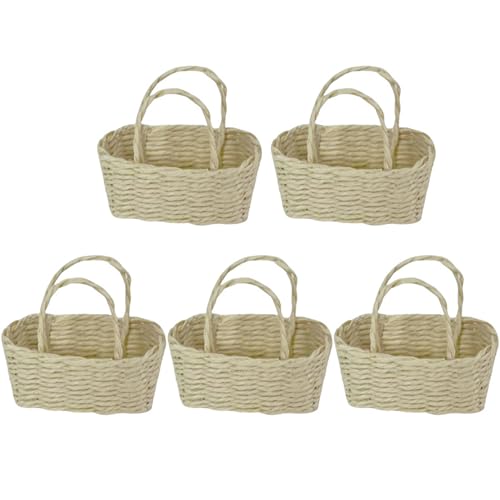 Xoeryoy 5pcs Mini -Korb mit Griff DIY Simulation Mini gewebtes Korb dekorative Puppenhaus Miniatur -Eimer für Picknick Candy Osterei -Puppenhauszubehör von Xoeryoy