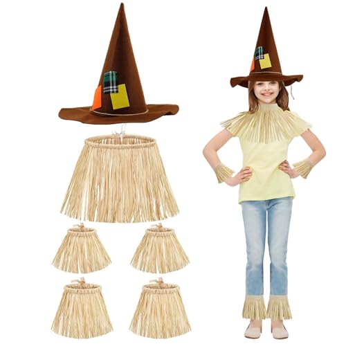 Xoeryoy 5pcs Vogelscheuche Kostüm mit Zaubererhut, Lafite Paper Hawaiian Grasrock für Party -Accessoire Halloween Dekoration Xoeryoy 5pcs Vogelscheuche Kostüm mit Zaubererhut, Lafite Paper Hawaiian Grasrock für Party -Accessoire Halloween Dekoration von Xoeryoy