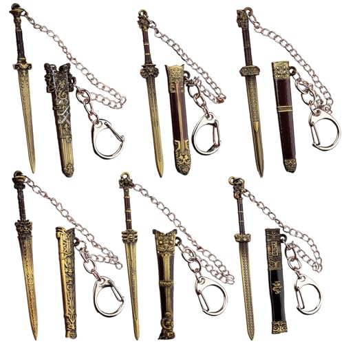 Xoeryoy 6pcs Mini Schwert 3, 5 Zoll exquisit detailliertes Metallschwert -Schlüsselbund mit Scheideschlüsselkette für Geldbeutelbeutel Frauen Frauen von Xoeryoy