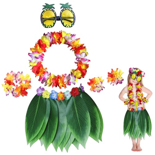 Xoeryoy 7pcs/Set hawaiianisches Outfit für Mädchen, lebendige Colorfu Elastic Hula Rock Set mit Ananasgläser, Kranz und mehr für Kinder Sommerparty Beach && von Xoeryoy