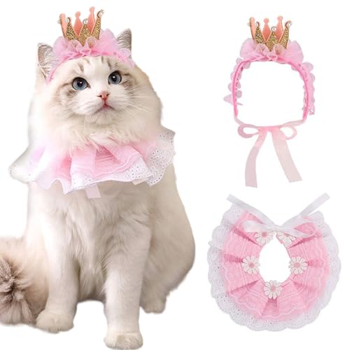 Xoeryoy Cat Princess Kostüm Lace Cat Birthday Outfit umfasst Bandana & Crown Verstellbare hautfreundliche Mehrzweckkostüm für kleine Hund von Xoeryoy